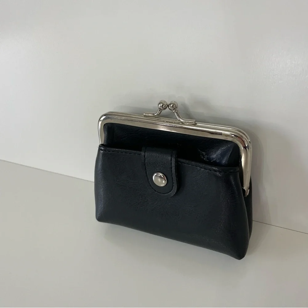 Black Kiss-Lock Clasp Coin Purse Wallet